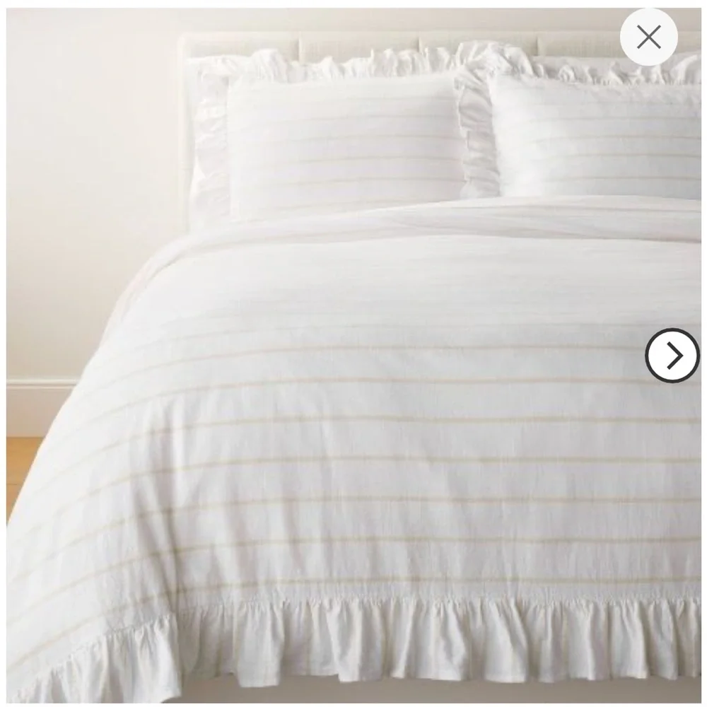 Yarn Dye Stripe with Ruffle Duvet Cover & Sham Set White/Khaki - ThStudio McGee